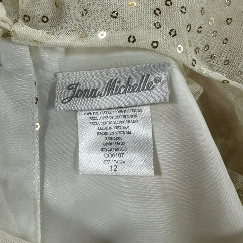 Jona Michelle Girls Sequin Party Dress with Faux Fur Bolero Shrug White Size 12‎